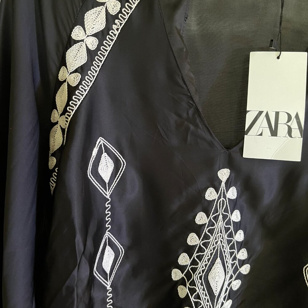 BNWT ZARA Bohemian embroidered jet black beauty (S) - Picture 5 of 7